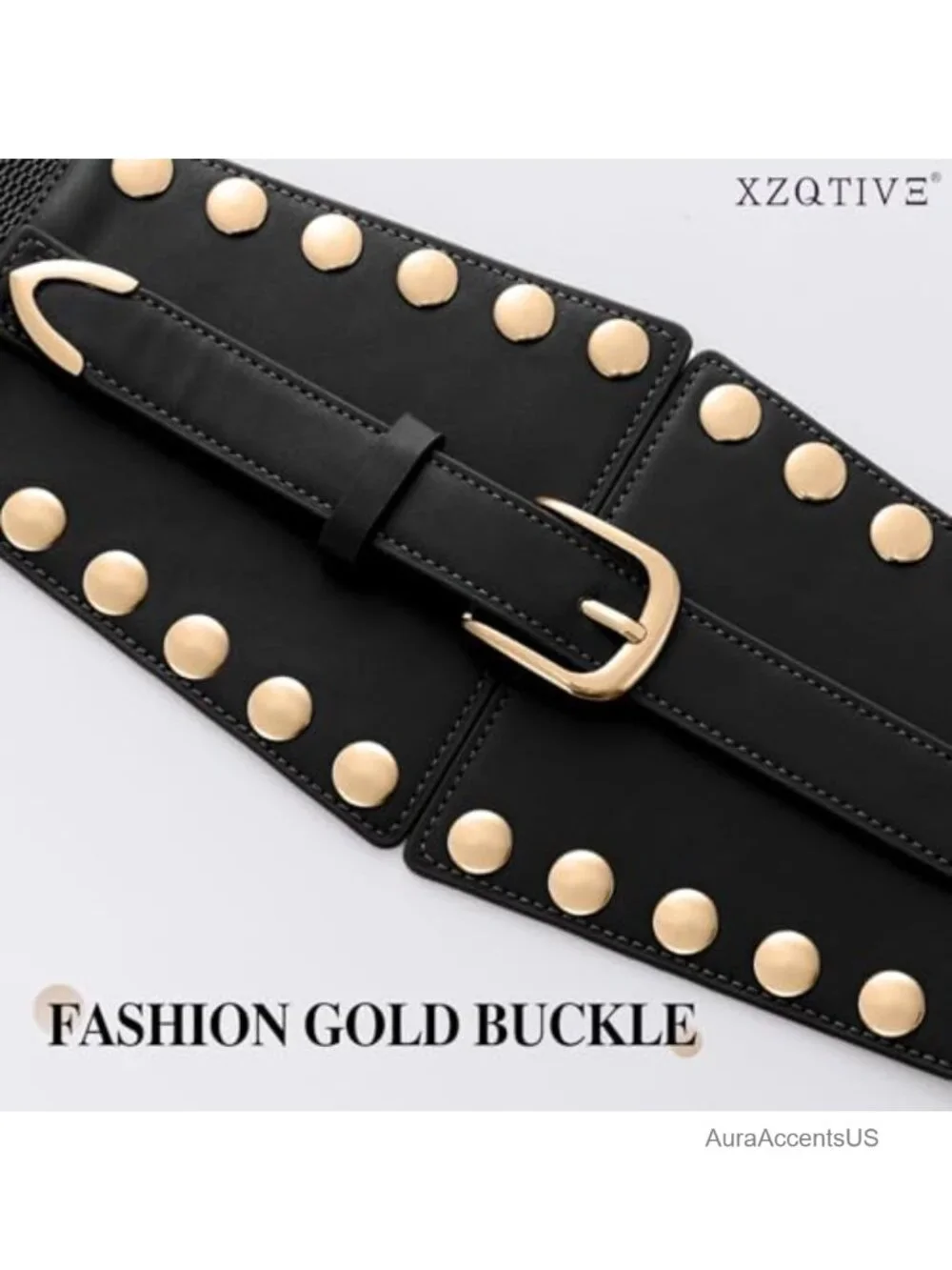 Wide Corset Dress Belt with Studs Elastic Waist Punk Belts for Women
